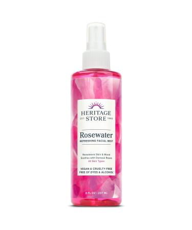 Heritage Store Rosewater Refreshing Facial Mist for Glowing Skin With Damask Rose Oil All Skin Types Rose Water Spray for Face Made Without Dyes or Alcohol Vegan & Cruelty Free 8 oz