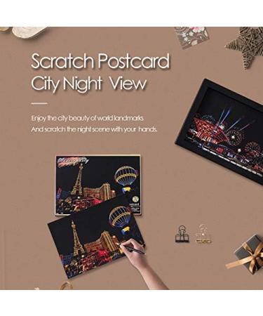 Magic Scratch Art Paper Building Series - 12 Sheets Rainbow Landscape Engraving DIY Mini Scratchboard Set for Adults and Kids - Includes Scratch Postcard Cards, Drawing Pens, and Brush - Buy Online on GoSupps.com