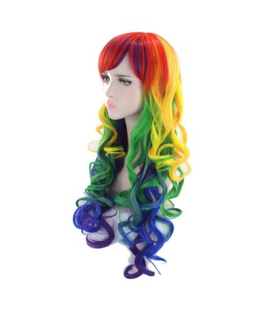 Lurrose Long Curly Rainbow Wig - Wavy Cosplay & Halloween Wig for Women | International Shipping Available - Buy Online on GoSupps.com