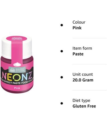 Squires Kitchen NEONZ Neon Effect Pink Food Colouring Paste Concentrated Food Colour for Use with Sugarpaste Icing Fondant Modelling Paste Buttercream Royal Icing Cake Mixes and More - 20g - Buy Online on GoSupps.com