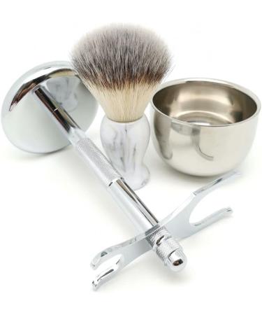 NSNT Exquisit Men's Shaving Brush Set - Synthetic Bristle with Bowl Holder | Perfect Safety Shaving Cream Tool - 2.9x6 inches Silver - Buy Online on GoSupps.com