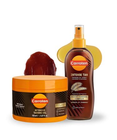 Carroten Intensive Tanning Gel + Oil Spray | Browning Tan Accelerator | Carrot & Coconut Oil | Vitamin A + E for Moisture & Hydration | Water-Resistant, Non-Greasy | Made in Greece | 5 oz Each