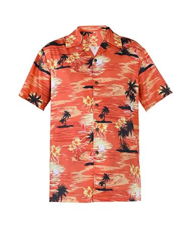 Hawaiian Shirts for Men Casual Button Down Beach Shirts Mens Short Sleeve Floral Shirts Palm Trees Orange Medium