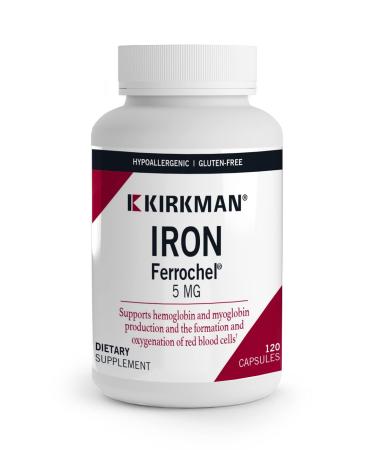 Kirkman - Iron Ferrochel 5mg - 120 Capsules - Aids Hemoglobin & Myoglobin Production - Supports Red Blood Cells Formation - Hypoallergenic