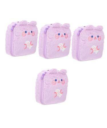 Healifty Period Bag 4pcs Plush Storage Bag Cute Sets Winter Sets for Women Purse Holder Travel Makeup Bags Pad Pouch Napkin Pouches Multi-function Small Bag Women Plush