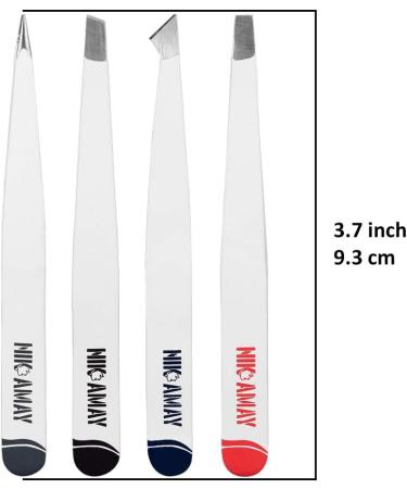 NikAmay Stainless Steel Tweezers Set - 4-Piece Slant Tip and Pointed Precision Tweezer Set for Facial Hair, Ingrown Hair, Splinters, Blackheads, and Ticks - Buy Online on GoSupps.com