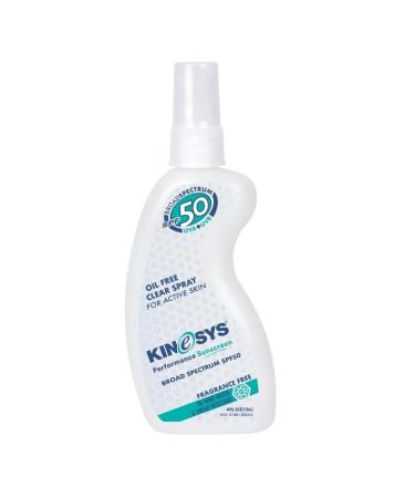 KINeSYS Fragrance Free Clear Spray Sunscreen for sensitive skin SPF 50 Hypoallergenic Broad Spectrum UVA/UVB protection for Face & Body PABA and Oxybenzone FREE 700+ Sprays 4 Fl Oz/120 mL Fragrance Free SPF 50 4 Fl Oz