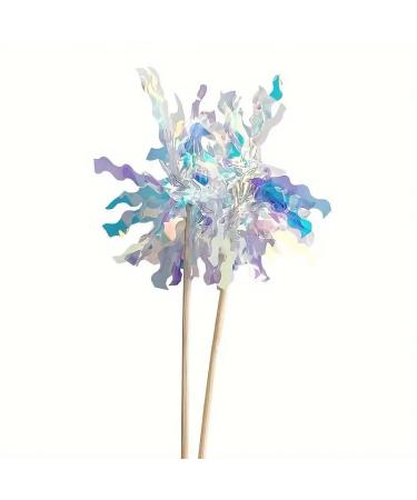 Radiant Revelry 10pcs Multiple Colors Happy Birthday Cake Topper - Shiny Iridescent Rain Silk White DIY Cupcake Toppers for Sparkling Cake Decorations"