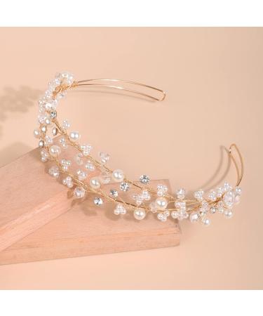 Kercisbeauty Wedding Bridal Pearl and Crystal Hair Tiaras Boho Cute Beaded Princess Crown Banquet Party Special Occasion Handmade Jewelry for Women Girls Gold - Buy Online on GoSupps.com