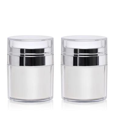 2 Pack 1.7 Oz Airless Pump Jars Vacuum Cosmetic Travel Containers for Lotions And Creams Refillable Airless Travel Jars Empty Acrylic Make Up Sample Containers with Pump White 50ml (1.7 oz / 50ml)