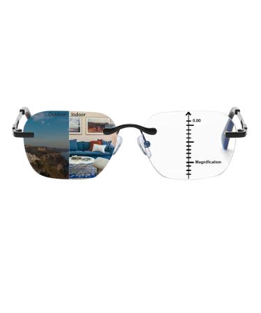 Progressive Multifocus Rimless Photochromic Reading Glasses Anti-Blue Light Transition Computer Multifocal Readers Clear 2.0 x