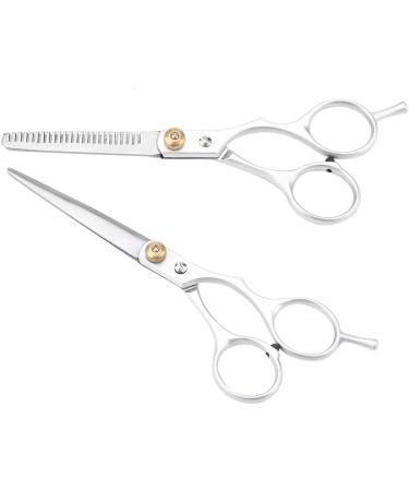 Hairdressing Shear Hair Cutting Barber Scissor 6.1 inch Stainless Steel Professional Haircut Thinning Scissor Portable Beginners Use for Families/Home/Pets/Barber Salon for Men and Women(Two-Piece) - Buy Online on GoSupps.com