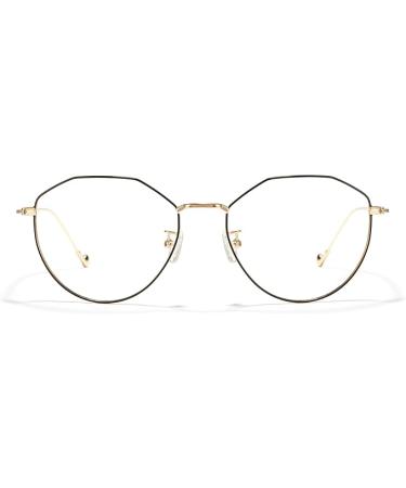 Cyxus Round Blue Light Glasses for Men Women Wire Frame - 22 - Oval Black Gold Frame - Clear Lens