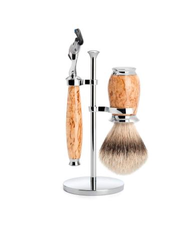 M HLE shaving set - Purist series - silvertip badger - compatible with Gillette blades - Karelian curly birch