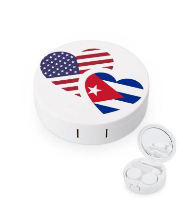 Cuba US Flag Round Case For Contact Lens Kit Storage Box with Mirror Printed