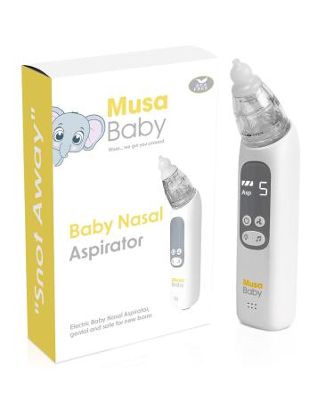 Musa Baby Electric Nasal Aspirator for Babies - Automatic Snot & Mucus Vacuum with Soft Silicone Tip Gentle Suction for Boogers  Snot and Mucus  Electric Vac Sucking for Babies and Kids  White