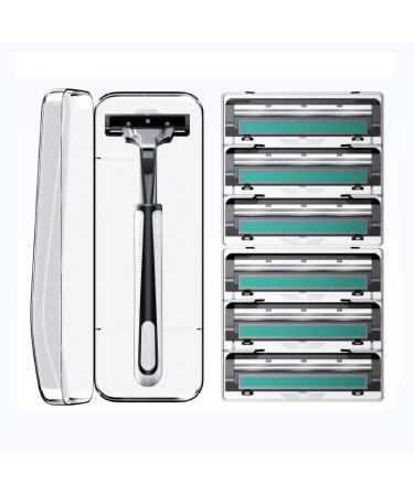 2-Blade Razor for Men with Dual Lubrication and Precision Trimmer Handle & 6 Cartridges Cartridges fit Razor Handles only 6 Piece Set Black