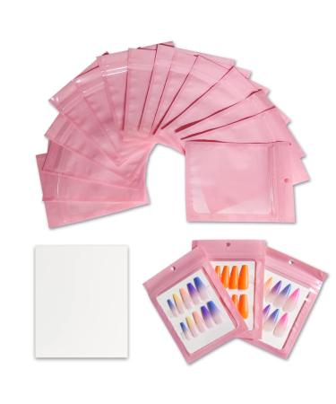Zezzio 50 Pieces Empty Press on Nail Packaging Bag Including 50PCS Pink Bags and 50PCS White Cardboard for Press on Nail Shop Owner (5 x 4 inch) (Pink)