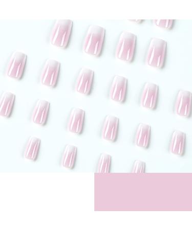 24PCS Square Pink White Gradient Press On False Nails - Glossy White French Acrylic Designs for Women and Girls - Buy Online on GoSupps.com