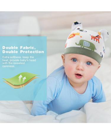 Baby Hat and Mittens Set - 4pc Newborn Caps & Gloves in Blue/Green | Aolso Infant Cotton No Scratch Mittens for 0-6 Months - Buy Online on GoSupps.com