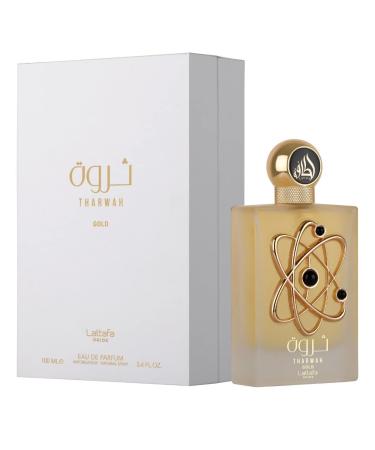 Lattafa Perfumes Tharwah Gold for Unisex Eau de Parfum Spray 3.4 Ounce Floral