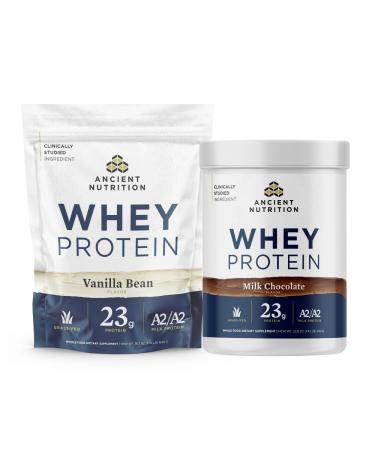 Ancient Nutrition Grass-fed Whey Protein Powder Vanilla Bean 35 Servings + Grass-fed Whey Protein Powder Milk Chocolate 20 Servings
