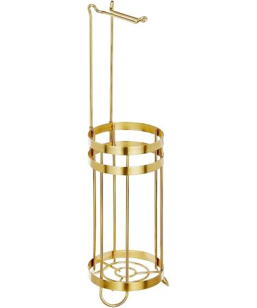 mDesign Soft Brass Toilet Paper Holder Stand with Storage - Holds 3 Spare Rolls - Free Standing Dispenser for Mega Rolls - Ideal for Bathrooms/Powder Rooms - Buy Online on GoSupps.com