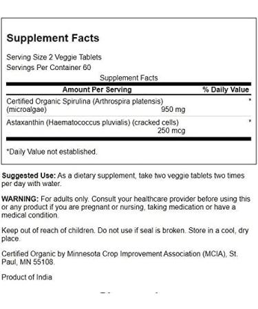 Swanson Organic Spirulina & Astaxanthin 120 Veg Tabs - Natural Superfood Supplement - Buy Online on GoSupps.com