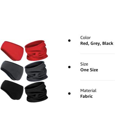 Bulk Buy: 6-Piece Fleece Ear Warmers Headband and Neck Gaiter Set in Red, Grey, Black - Buy Online on GoSupps.com
