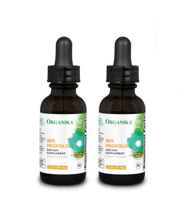 Organika Bee Propolis Tincture 1 oz x 2 Pack: Clean and Vegan Propolis Extract for Immune Defenses Throat and Breath - Free of Gluten GMO & Artificial Flavors - 20 Day Prop Drops Supply 1 Fl Oz (Pack of 2)