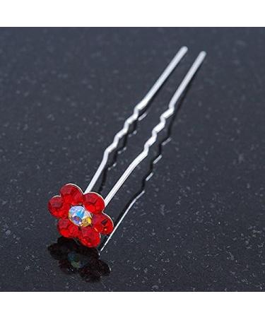 Bridal/Wedding/Prom/Party Set Of 6 Red Austrian Crystal Daisy Flower Hair Pins In Silver Tone - Buy Online on GoSupps.com