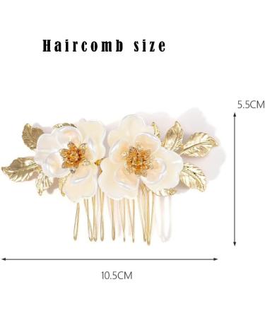 Resweky Bride Wedding Flower Hair Comb Gold Leaf Bridal Hair Pieces Floral Hair Side Comb Bride Hair Accessories for Women and Girls - Buy Online on GoSupps.com