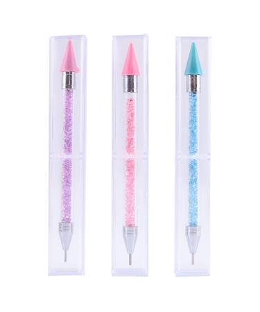 3 Pcs Dual-ended Dotting Pen, Dual-Ended Nail Rhinestone Picker Wax Nail Rhinestones Picker Pen Rhinestone Studs Picker Wax Pen (Pink, Purple, Blue)