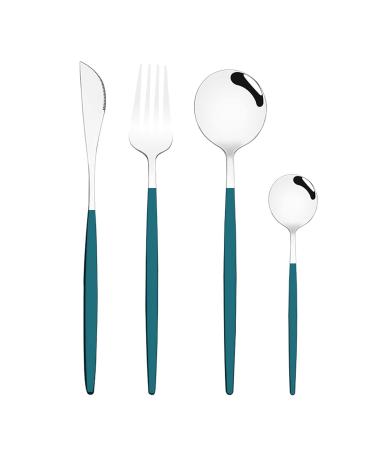 Cutlery Sets Portable Cutlery Set Cutlery Sets 4 Piece for Big Family Camping Picnic Kitchenware (Size : Silver+Green)