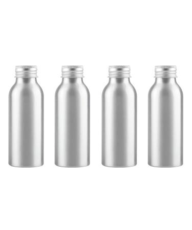 Zeoabsy 4 pieces 100 ml of empty round silver aluminum bottle with aluminum screw cover silver 100ml screw bottles made of aluminum for filling for cosmetics essences oil bathroom hotel travel 100ml silver