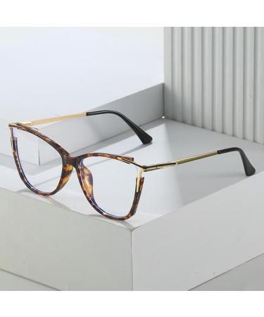 SERONI Tr90 Cateye Blue Light Blocking Glasses | Metal Temples | UV Protection | Stylish Leopard Frames for Men & Women - 57mm - Buy Online on GoSupps.com