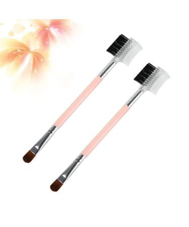 FRCOLOR Professional Cosmetics Brush Set - 2 Eye Shadow & Eyebrow Brushes with Spoolie - Double Sided Makeup Tools - Pink - International Shipping Available - Buy Online on GoSupps.com