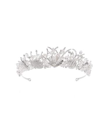 Sunshinesmile Bride Silver Shell Crystal Crowns Bride tiara Wedding Crown Headpiece Wedding Hair Jewelry Accessories