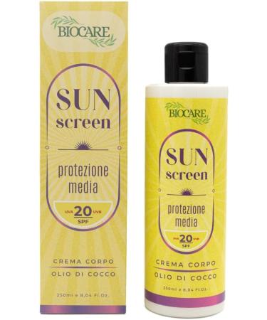 BIOCARE SHOP srl SUN SCREEN Uva 20 SPF Medium Protection Sun cream with medium protection suitable for already lightly tanned skin The kiss of the sun on the skin 250 ml Biocare Made in Italy - Buy Online on GoSupps.com