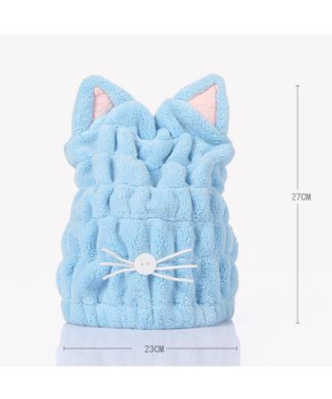 Cute Cat Hair Towel Cap - Quick Dry Coral Velvet Turban for Women & Kids | Sky Blue Bathroom Towel Hat for Curly & Long Hair - Buy Online on GoSupps.com