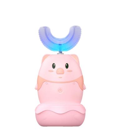 SUOHUI Kid's Ultrasonic U-Shaped Electric Toothbrush,3 Clean Modes,IPX7 Waterproof,360Silicone Automatic Toothbrush for Kids Aged 2-8(Pink01) Pink Pig