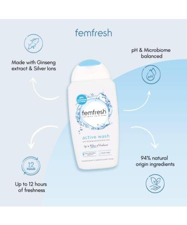 Femfresh Ultimate Care Active Vaginal Wash 250ml - pH Balanced, Fragrance Free Shower Gel with 12-hour Sweat Protection - Buy Online on GoSupps.com