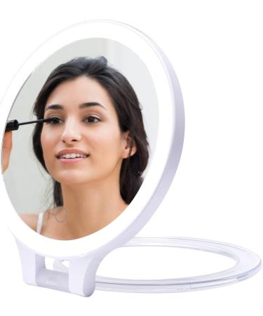 Foldable Double Sided Tabletop Mirror - Rechargeable Lighted Magnifying 10X and 1X Mirror with 3 Colors Light - Adjustable Foldable Handle for Makeup/Travel - 07x08inches - Buy Online on GoSupps.com