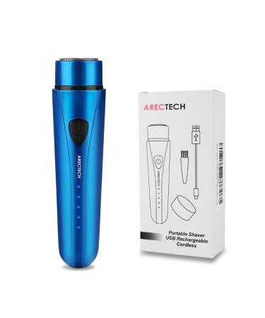 ARECTECH Mini Portable Shaver Pocket Razors Electric Razor for Men USB Rechargeable LED Battery Display Best for Travel Shaves Touch Up Shaves Cordless Blue