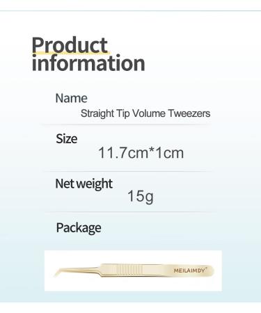 Meilaimdy Gold Eyelash Extension Tweezers - Precision Stainless Steel Straight Volume Tool for 2D-6D Fans & False Lash Clusters - Buy Online on GoSupps.com