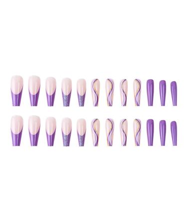 RikView Long Coffin Acrylic French Press on Nails - Bling Purple Nude Fake Nails - Buy Online on GoSupps.com