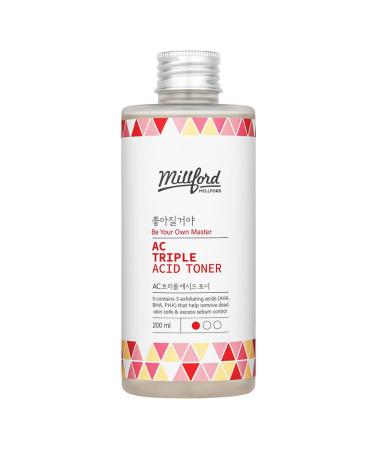 AC Triple Acid Toner 6.76 Oz 200ml AHA/BHA/PHA Exfoliating Daily Face Toner Salicylic Acid Oily Skin Pore Cleaning Acne and Sebum Care Korean Skincare