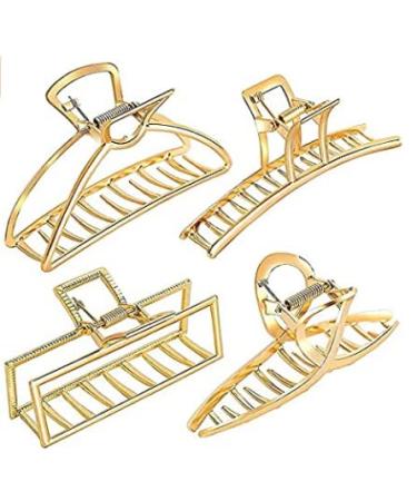 4 pieces metal hair clips large gold metal clips strong claw slipproof hair clips hollow fix hair geometric vintage -free irregular hair clips for women girls
