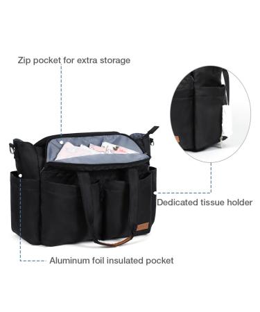 Lekebaby Large Black Quilted Baby Diaper Bag with Changing Mat | Travel Messenger Bag for Moms - Buy Online on GoSupps.com