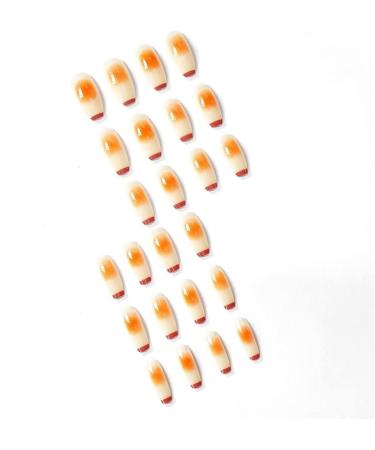 24PCS Spring Summer Sweet False Nails Long Simple Orange French False Nails Press On Nails Wearable Finished Nail Piece Extra Long Fake Nails - Buy Online on GoSupps.com